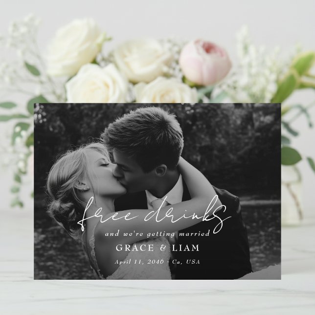 Free Drinks Elegant Modern Romantic Photo Wedding Save The Date (Creator Uploaded)
