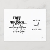 Free drinks funny casual wedding save the date announcement postcard (Front)