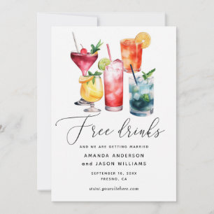 Free Drinks. Funny modern cocktails photo wedding Save The Date