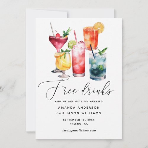 Free Drinks Funny modern cocktails photo wedding Save The Date