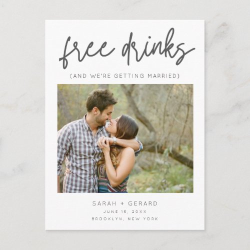 Free Drinks Funny Photo Wedding Save the Date Announcement Postcard