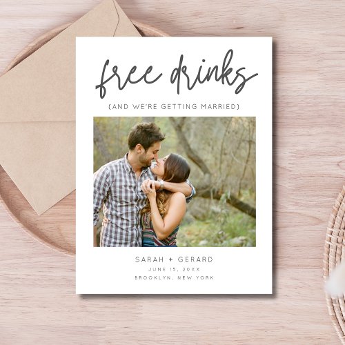Free Drinks Funny Photo Wedding Save the Date Announcement Postcard