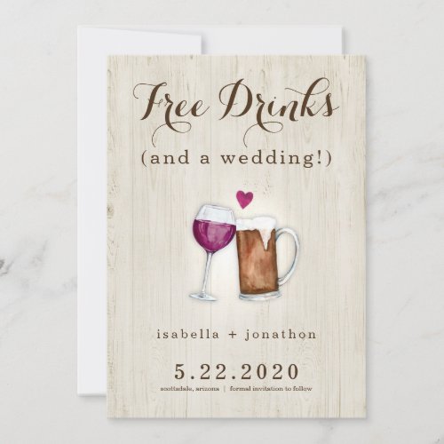Free Drinks Funny Save the Date Card