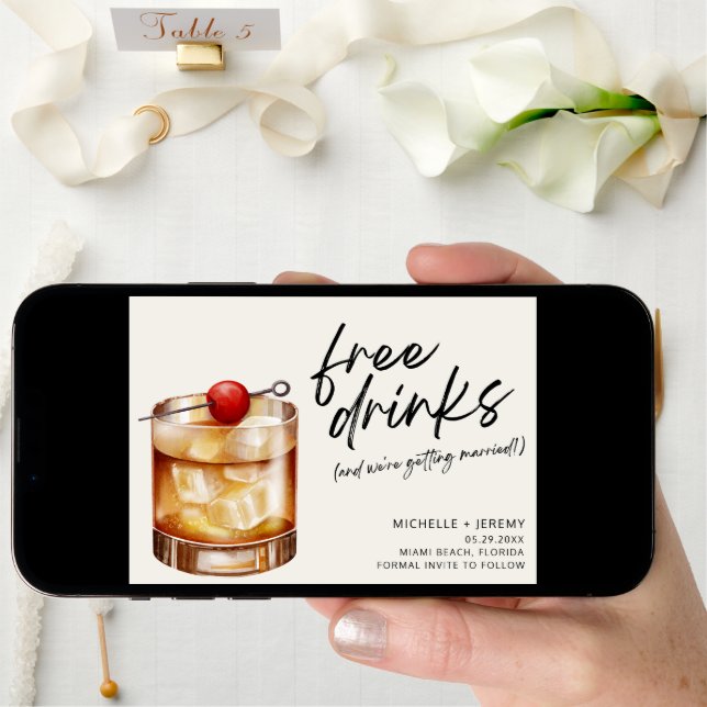 Free Drinks Funny Wedding Save The Date with Photo (Front Digital)