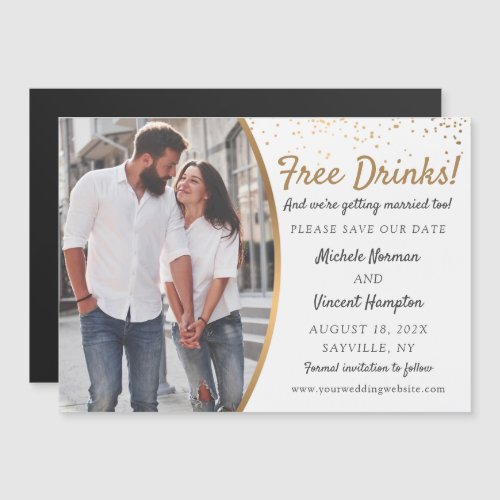 Free Drinks Gold Photo Casual Save The Date Magnet