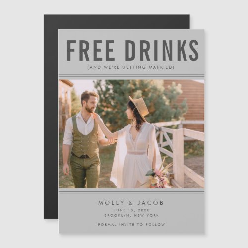 Free Drinks Gray Photo Wedding Save the Date