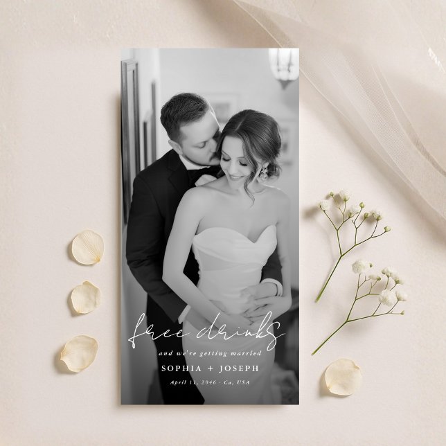 Free Drinks | Minimalist Bookmark Wedding Photo Save The Date (Creator Uploaded)