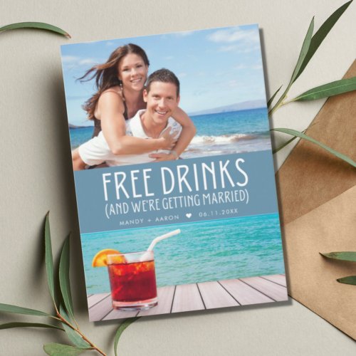 Free Drinks Photo Beach Wedding Save the Date