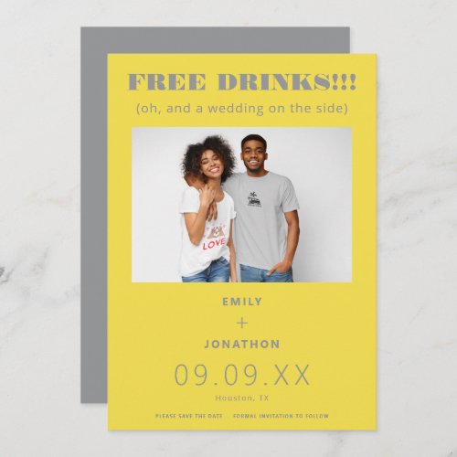 Free Drinks Photo Casual Yellow Gray Save The Date