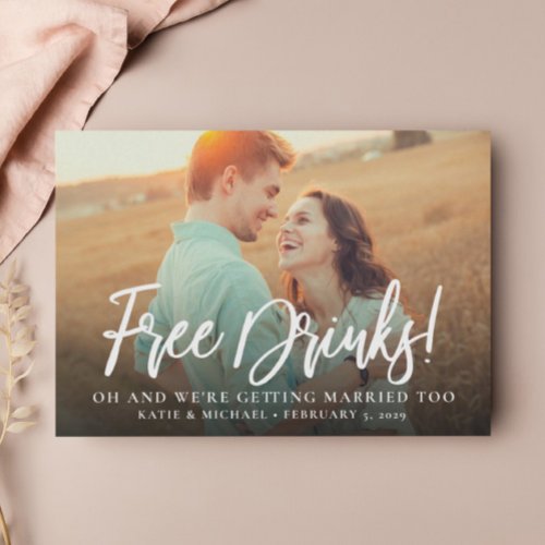 Free Drinks Photo Funny Save the Date Announcement