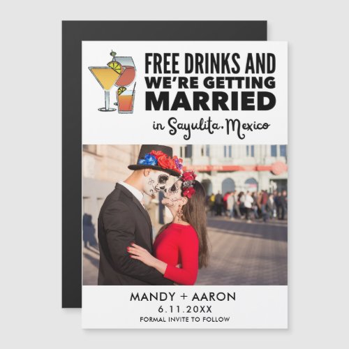 Free Drinks Photo Mexico Wedding Save The Date Magnetic Invitation