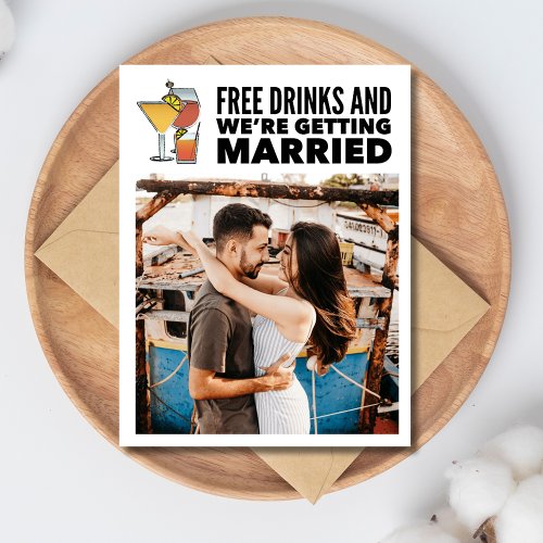 Free Drinks Photo Wedding Save the Date Announcement Postcard