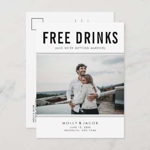 Free Drinks Photo Wedding Save the Date  Announcement Postcard