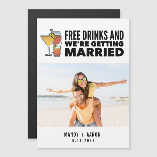 Free Drinks Photo Wedding Save The Date Magnetic Invitation