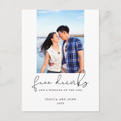 Free Drinks Photo Wedding Save The Date Postcard