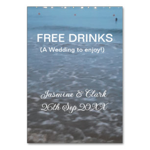 Free drinks save the date beach wedding add name table number