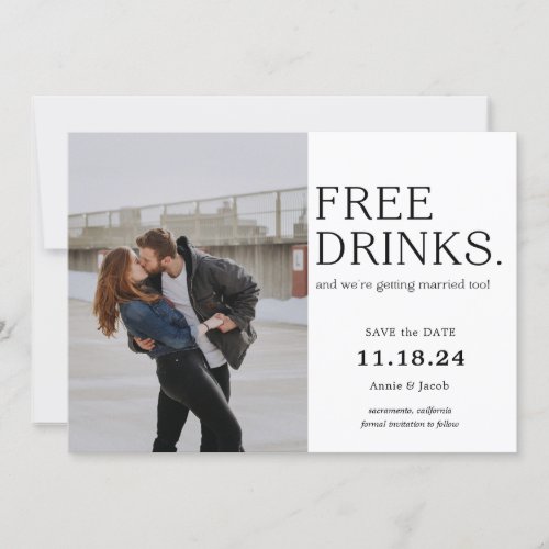Free Drinks  Save the Date Invitation