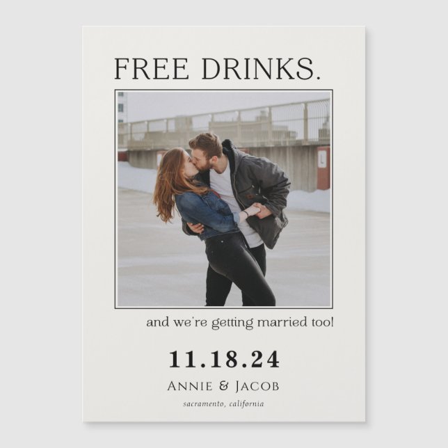Free Drinks Save the Date Magnet (Front)