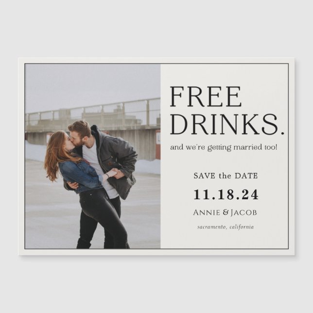 Free Drinks Save the Date Magnet (Front)