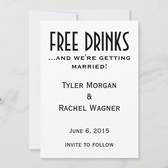 "Free Drinks" Save the Dates Date (Front)