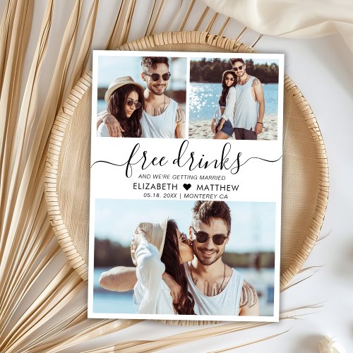 Free Drinks Script Modern Photo Collage Wedding Save The Date