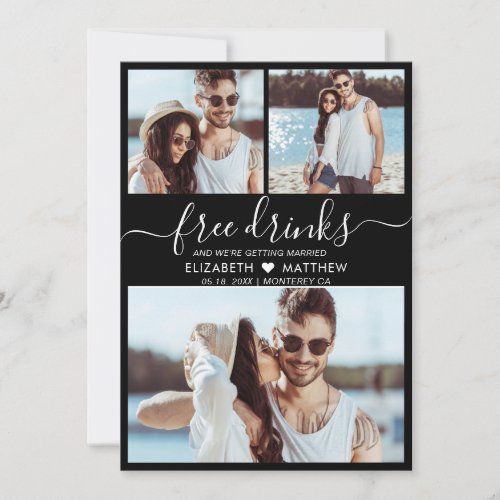 Free Drinks Script Photo Collage Black Wedding Save The Date