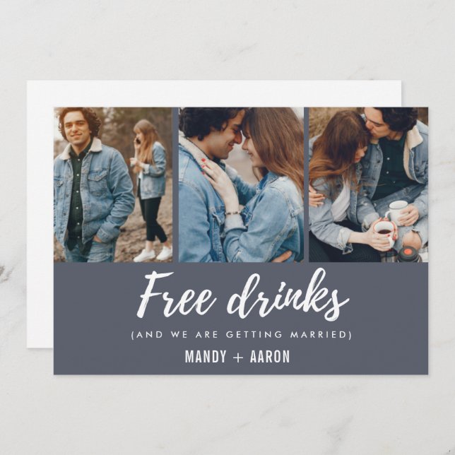 Free Drinks Script Photo Wedding Save the Date (Front/Back)