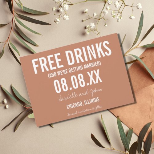 Free Drinks Terra Cotta Fall Wedding Save the Date
