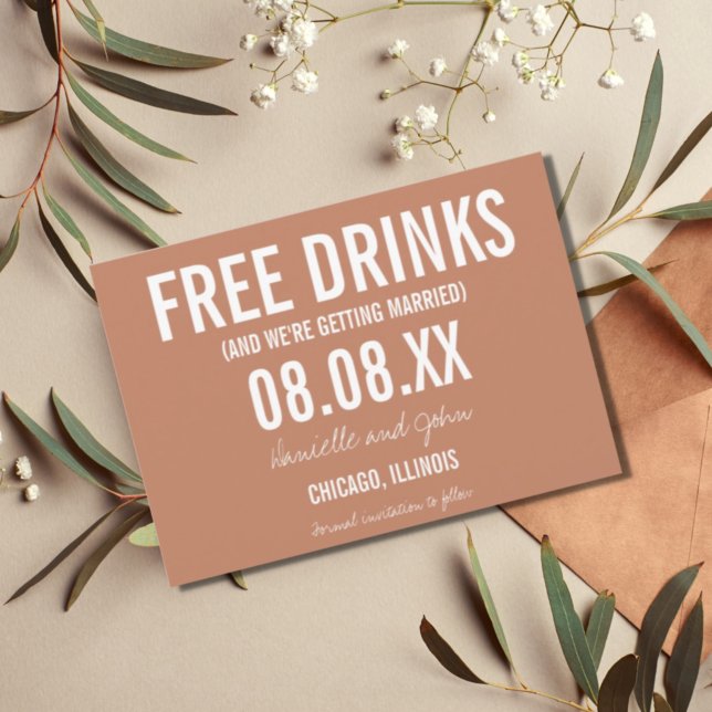Free Drinks Terra Cotta Fall Wedding Save the Date (Creator Uploaded)