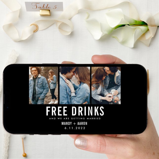 Free Drinks Three Photo Wedding Save the Date (Front Digital)