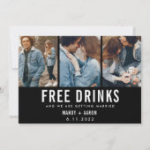 Free Drinks Three Photo Wedding Save the Date (Front)
