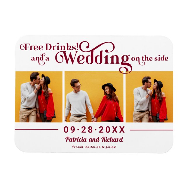 Free Drinks Wedding Save The Date 3 Photo Magnet (Horizontal)