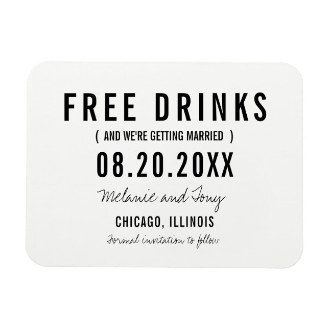 Free Drinks Wedding Save the Date Magnets (Horizontal)