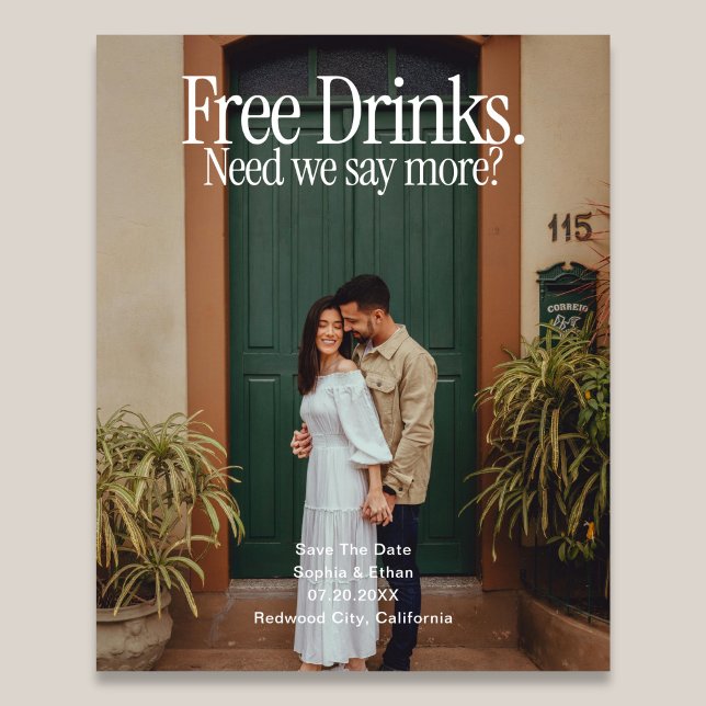 Free DrinksRetro Photo Wedding Save The Date Flyer (Creator Uploaded)