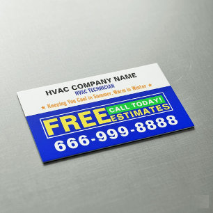 Free Estimates Slogans   Professional HVAC  Business Card Magnet