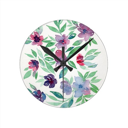 Free Floral - Blue, Purple, Green Vines Greenery Round Clock