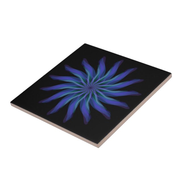 Free Flowing Floral Gorgeous Green Blue Purple    Ceramic Tile (Side)