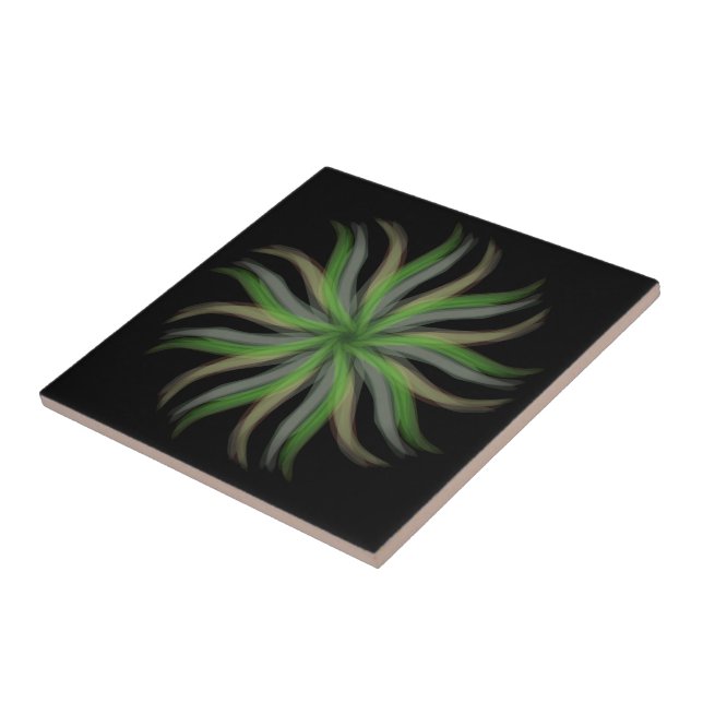 Free Flowing Floral Green Gray Brown Leaves Art Ceramic Tile (Side)