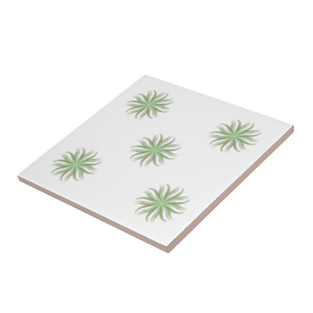 Free Flowing Floral Green Gray Brown Leaves Art Ceramic Tile (Side)