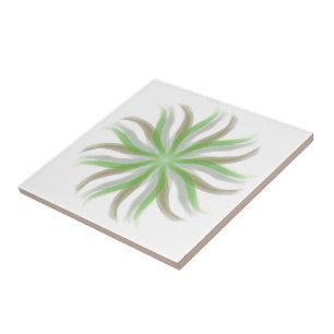 Free Flowing Floral Green Gray Brown Leaves Art Ceramic Tile