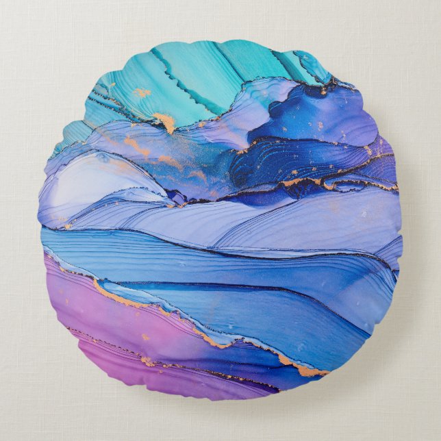 Free-flowing textures, luxury abstract art. round pillow (Front)