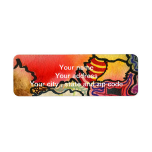 Free form abstract cool & hot color cells art label