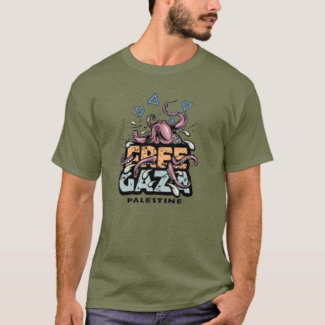 Free Gaza Palestine - Octopus Illustration T-Shirt (Front)