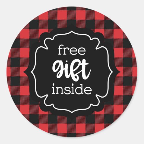 Free gift inside buffalo plaid label stickers