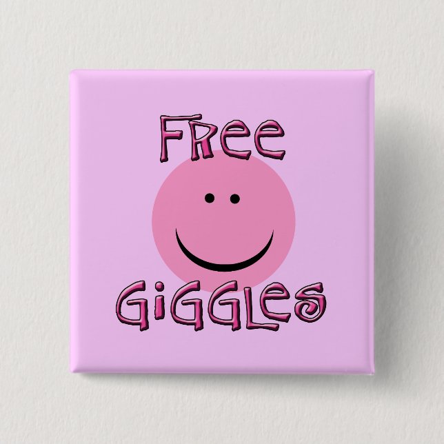 Free Giggles with Happy Face in Pink Pinback Button (Front)