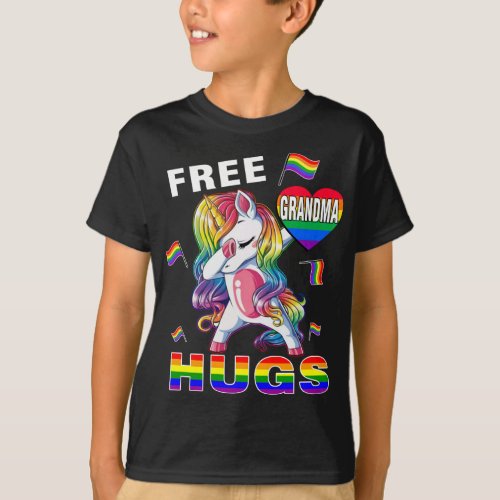 Free Grandma Hugs Funny Unicorn Gay LGBT Pride Mon T_Shirt
