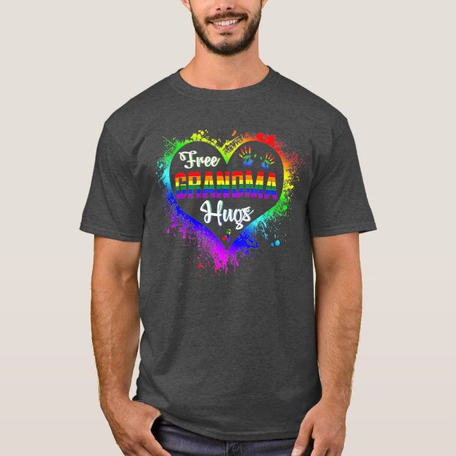 Free Grandma Hugs LBGT Heart Rainbow Gay Pride T-Shirt (Front)