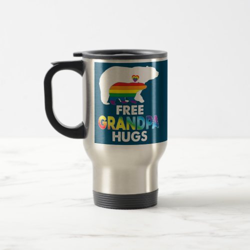 Free Grandpa Hugs Rainbow Bear LGBT Pride Gay Travel Mug
