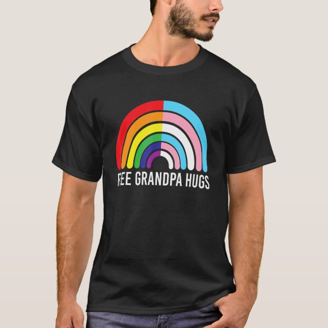 Free Grandpa Hugs Rainbow Transgender Flag Lgbtq G T-Shirt (Front)