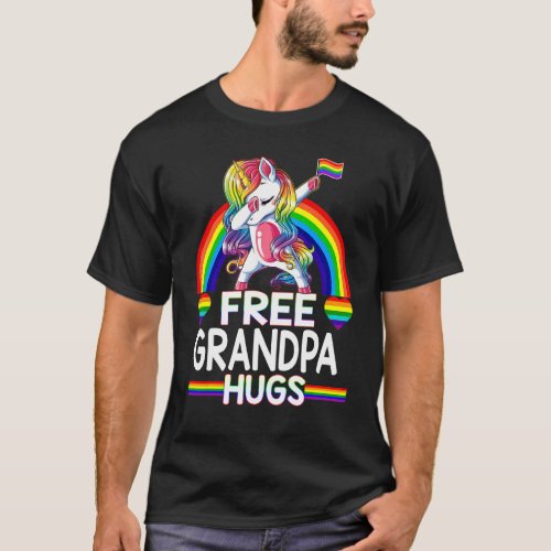 Free Grandpa Hugs   Unicorn Lgbt Pride Rainbow Fat T_Shirt